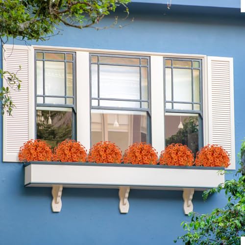 Outdoor Artificial Flowers 21 UV Resistant Bundles Fake Flower Plastic Plants Faux Silk Flowers Porch Hanging Garden Porch Window Box Decorating (Deep Autumn Orange) - color: Deep Autumn Orange