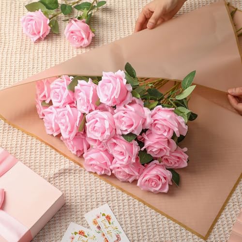 Jexine 60 PCS Artificial Roses Bulk Silk Flowers with Long Stems, Realistic Faux Rose Bouquet for Wedding Centerpieces, Valentine’s Party, Home Decor(Pink) - color: Pink