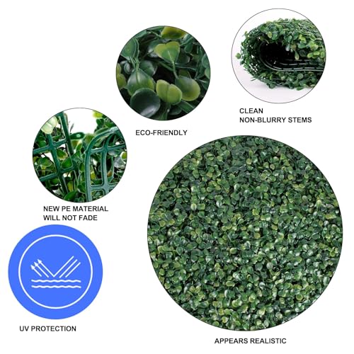10 X 10 in Artificial Grass Wall Panel Backdrop,UV-Anti Greenery Boxwood PanelsEquipped with Double Sided Adhesive Tape, for Indoor Outdoor Grass Wall Backdrop