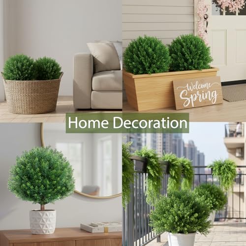 24" Artificial Topiary Boxwood Fake Plants for Indoors & Outdoors | 2 Set of Realistic Faux Cypress Trees with Ground Stakes, Cedar Shrubs for Spring Summer Porch, Patio, Garden Decor - color: Cypress