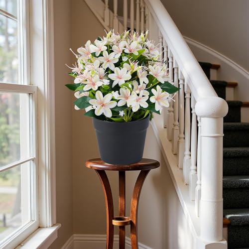 14'' Artificial Plants Fake Lily Flowers in Pot for Home Garden Indoor Outdoor Spring Summer Decorations (White) - color: White