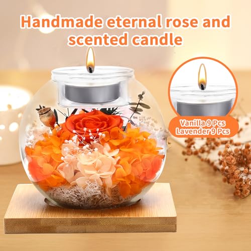 Flowers for Delivery, Preserved Flower in Glass Dome with Scented Candle, Long Lasting Rose Gifts for Women Wife Girlfriend on Christmas Mothers Day Valentines Day Birthday (Orange) - color: Orange