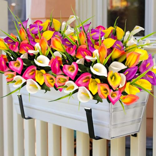 10 Bundles Outdoor Artificial Flowers Fake Silk Calla Lily Flowers UV Resistant Realistic for Home Outside Garden Porch Patio Potted Planter Window Box Indoor Table Decoration