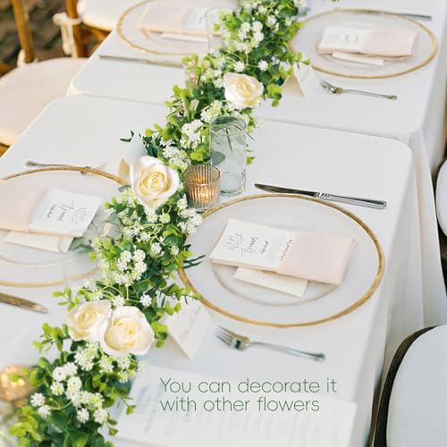 6FT Eucalyptus Garland with Flowers, 2 Pack Artificial Greenery Garland Hanging Summer Eucalyptus Garland Suitable for Table Wedding Backdrop Arch Wall Party UV Protected Indoor Outdoor Decor - size: 2 Pack