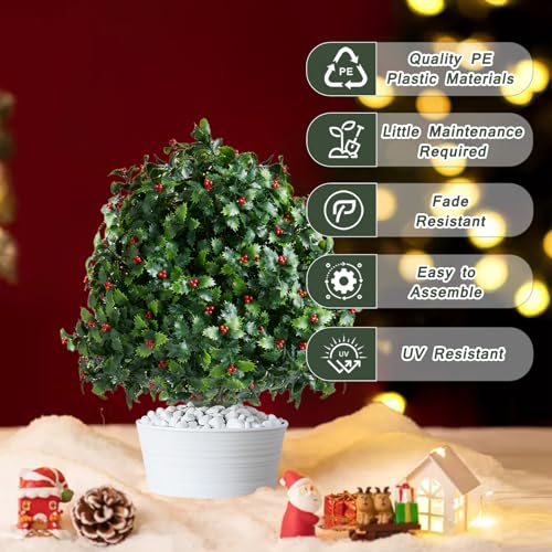 2pcs Artificial Bushes Holly Spray Berries Cedar Leaf Stems Christmas Flowers Leaves Home Party Decoration,Christmas Wreath Arrangement Craft Wedding Party Decorations - size: Christmas holly & berries