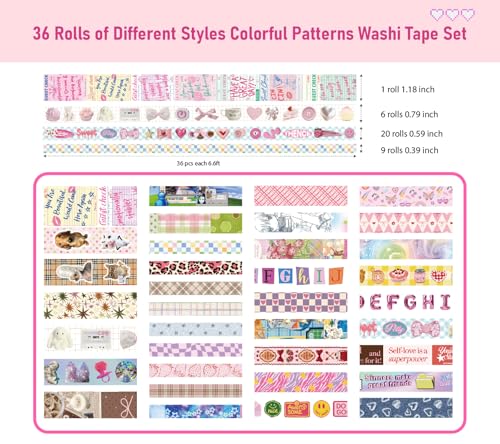 36 Rolls Vaporwave Aesthetic Washi Tape Set, Decorative Scrapbook Tape for Journaling, Bullet Journals, Planners, DIY Crafts and Gift Wrapping - color: DREAM_WAVE