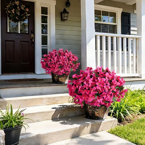 INSPRING Faux Bougainvillea Artificial Flowers for Outdoors Summer Outside Decor, 4 Bundles UV Resistant Realistic Fake Plants Silk Flowers for Porch Patio Window Outdoor Planter Garden Home, Hotpink - color: Hotpink