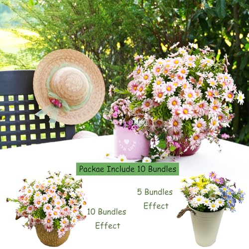 10 Bundles Artificial Daisy Flowers Faux Plants for Outdoors Fake Flowers UV Resistant No Fade for Garden Porch Patio Window Box Decoration (Mixed5Colors) - color: Mixed5colors