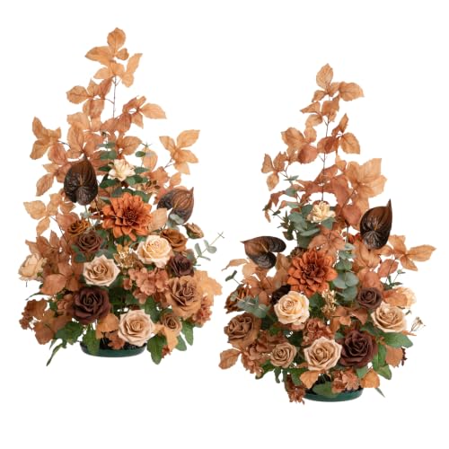 Ling's moment 36" Tall Fall Free Standing Artificial Flowers Arrangement 2pcs Wedding Aisle Runner Chair Decoration Fake Walnut Brown & Golden Glove for Arch Entryway Ceremony Reception Floral Party - color: Br-walnut Brown & Golden Glove