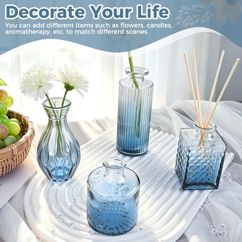 Babenest 30pcs Blue Small Bud Vase Set, Mini Gradient Glass Flower Vases in Bulk, Decorations Vintage Little Vase for Rustic Wedding Party Home Office Recepetion Centerpieces Table Decor - color: Blue, size: 30pcs