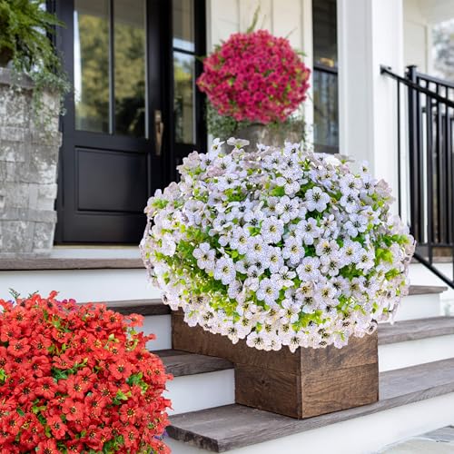 AXYLEX Artificial Flowers for Outdoors Fake Plants - 16 Bundles Faux Outside Greenery Boxwood UV Resistant No Fade Plastic Shrubs Fall Decor Farmhouse Home Garden Mums (White) - color: White