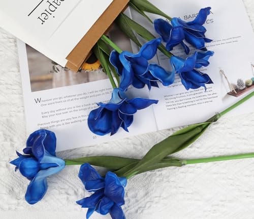 Royal Blue Iris Artificial Flowers 6 PCS Real Touch Flowers 18.9 in Long Stems Artificial Iris for Wedding Bridal Home Kitchen Party Decoration(Royal Blue) - color: Royal Blue