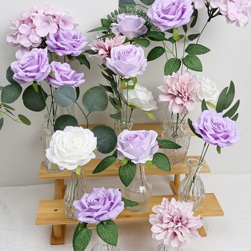 Artificial Flowers Combo, Violet DIY Fake Silk Flowers Set Decor with Stems for Roses Wedding Party Centerpieces Bridal Bouquets Cake Decorations Arrangements Indoor Outdoor - color: Violet