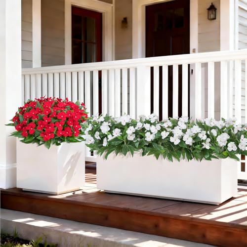 Artificial Flowers for Outdoors Decorations, 6 Bundles Realistic Impatiens Silk Faux Flowers UV Resistant Fake Plants for Outside Pot Patio Garden Porch Planters Window Box Balcony Indoor Home Decor - color: Multi Color