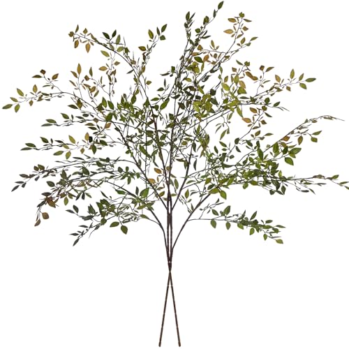 Ttranewsoo Artificial Greenery Stems, 43.3" Nandina Branches Tall Faux Plant Stems for Vase, Greenery Decor Stems Leaves Bunches for Shop Garden Office Home Décor,2Pcs,Orange - color: Orange 2pcs