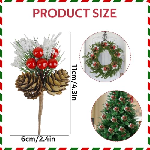 20PCS Christmas Floral Picks, Artificial Christmas Tree Picks and Sprays, Faux Cedar Pine Needles Branches with Red Berry Stems and Pine Cones for Crafts DIY Garland Holiday Wreath - size: 20PC Pine Picks