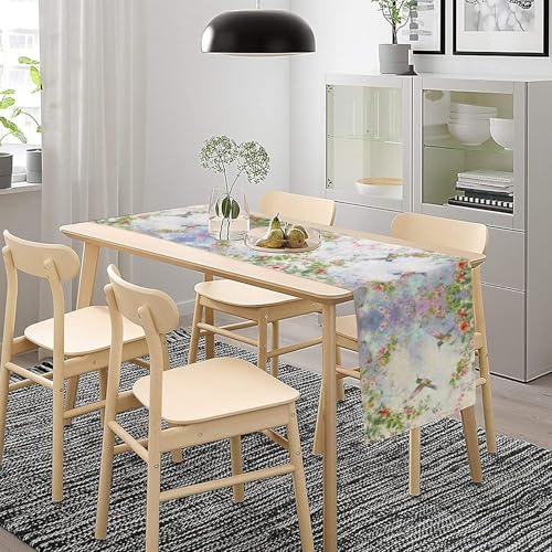 Hummingbird Floral Table Runner,Spring Vintage Flower Plant Print Table Runner for Holiday Kitchen Living Room Home Party Decor 13x36 Inch - color: Hummingbird-5, size: 13x36in
