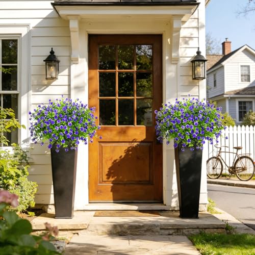 Roberly 24 Bundles Artificial Flowers for Outdoors, UV Resistant Eucalyptus Fake Flowers Shrubs Greenery Plastic Plants for Garden Porch Window Box Farmhouse Indoor Home Decor, Purple - color: Purple