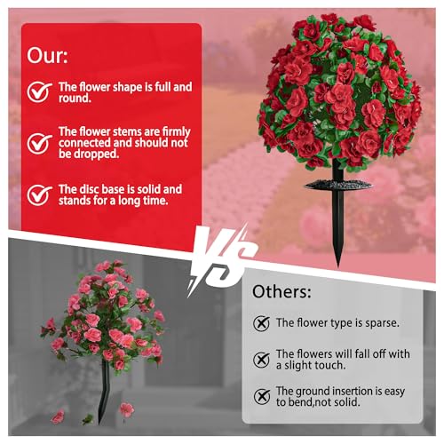 Artificial Flowers for Outdoors, Faux Outdoor Plants Fake Plants Topiary Balls Artificial Outdoor Set of 2 with Ground Spike for Home Front Porch Patio Garden Decor (Red) - color: Red