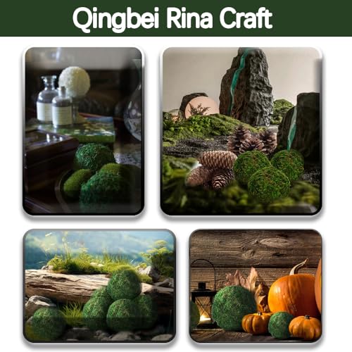 Qingbei Rina Large Green Moss Balls Decorative(4"-Set of 6), 4 Inch Decorative Moss Ball for Bowls, Vase Filler Bowl Fillers for Centerpiece, Handmade Natural Moss Balls,Wedding Party Home Decor