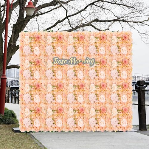 12-Pack Flower Wall Panels, 15x15 Inch Artificial Silk Rose Backdrop 3D Silk Hydrangea Rose Floral Panel for Photo Background Home Party Wedding Backdrop Decoration - color: Orange