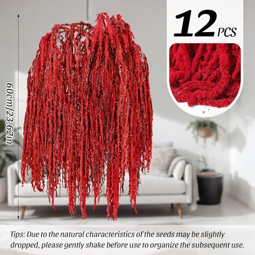 Suncalla Bright Red Spring Natural Dried Amaranthus Hanging Flowers Amaranthus Artificial Flowers for Wedding Arch Bouquet Floral Garland Wall Home Decoration (23 Inch,12 Pcs) - color: Bright Red