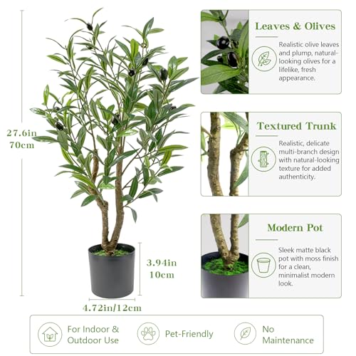 2 Pcs Artificial Olive Potted Tree, 27.5" Tall Fake Olive Tree with Fruits Lifelike Faux Greenery Plants in Pot for Indoor Livingroom Kitchen Bedroom Office Table Porch Home Decor (B) - color: B-2p
