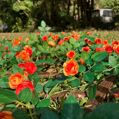 6FT Bendable Yellow Orange Rose Flower Garland, Artificial Silk Wild Roses Vine Leaves Hanging Flowers for Wall Fireplace Fence Trellis Wedding Home Spring Summer Decor(1PC) - color: Yellow-orange, size: 1