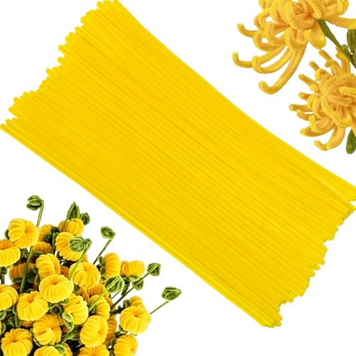 100 Pcs Solid Color Pipe Cleaners, 12 Inch 6mm Single Color Chenille Stems, Fuzzy Flexible Craft Pipe Cleaners, Bulk Art DIY Supplies , Flower Making, Holiday Decor & Handmade Projects (Egg Yolk) - color: Egg Yolk