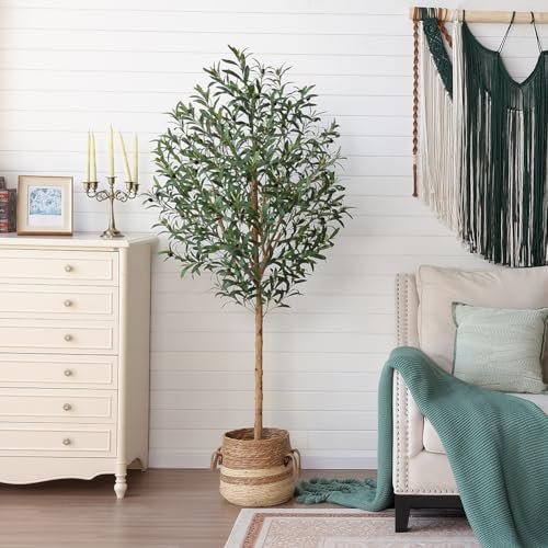 VeriNatural Artificial Olive Tree 6ft–Faux Plants Indoor Fake Tree with High Leaf Density,Silk Leaves,Real Wood Trunk–Large Green Artificial Plant Decor for Home Living Room Office,VN356 - size: 6ft