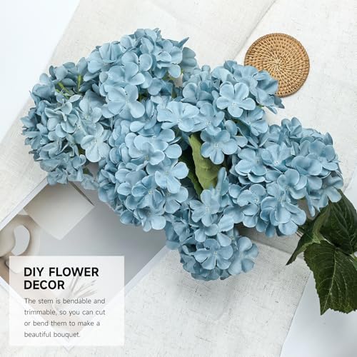 6 PCS Artificial Hydrangea Flowers, Faux Silk Hydrangea with Long Stems, Home Wedding Decor, Table Centerpieces, Party Decorations(Smog Blue) - color: Smog Blue