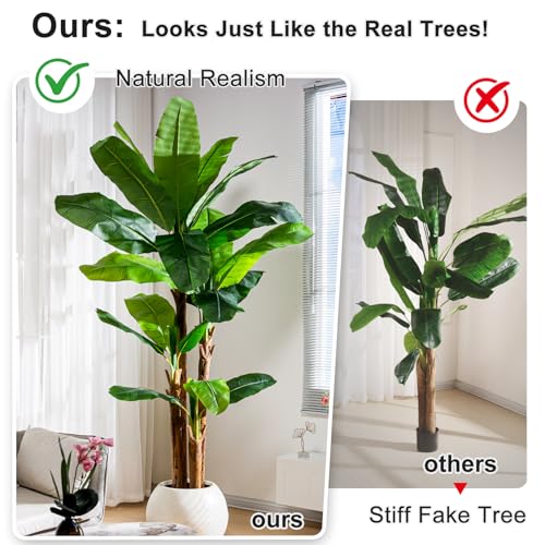 Artificial Banana Tree 8.2ft, Faux Tropical Palm Tree Plant with Realistic Leaves, Low Maintenance Indoor Outdoor Decor for Home Office Porch, in Nursery Pot - size: 8ft 2in