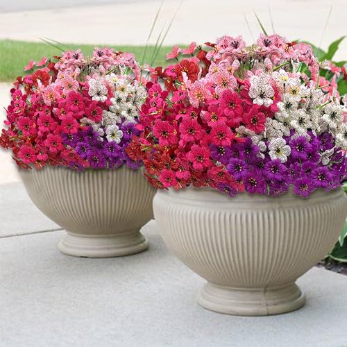 Colorful 20 Bundles Artificial Flowers for Outdoors,MixColors Fake Silk Flowers with Plastic Plants for Outside,Faux mums Realistic Flowers for Window Box Yard Fuchsia Balcoy Dector (Mixed Color) - color: Mix-color Colorful Mixcolors Multi-coloured