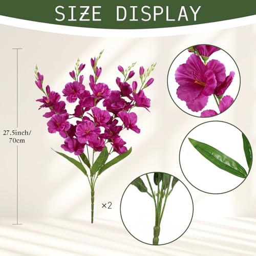 2 Bundles Fuchsia Gladiolus Artificial Flowers 10 Heads 26.38" Silk Faux Gladiolus Flowers for Wedding Centerpieces, Home Table Party Decor(Fuchsia) - color: Fuchsia
