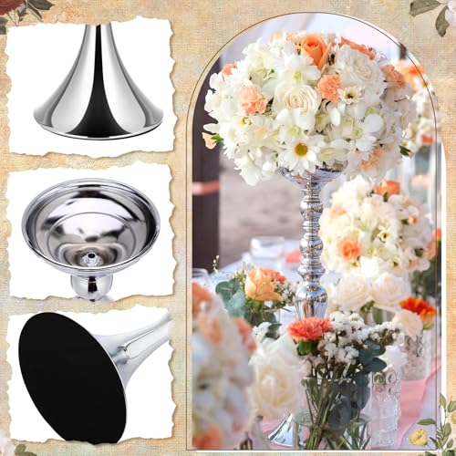 Sadnyy 2 Pcs Sliver Metal Flower Arrangements Stand Tall Wedding Centerpiece Stand Table Decor Flower Vase for Wedding Reception Event Party Dinner Home Decor(16.9 Inch) - size: 16.9 Inch