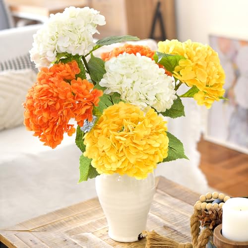 FiveSeasonStuff Real Touch Silk Hydrangea Flowers, 2 Large Long Stem Artificial Flowers for Floral Arrangements (Sunbeam Yellow) - color: Sunbeam Yellow