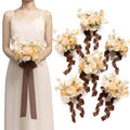 Ling's moment Artificial Cream Bridesmaid Bouquets Set of 6,Yellow Wedding Flower Bouquets Brown Floral Bouquet Bridal Bouquets with Ribbon Ceremony Anniversary,7-inch Diameter - color: Brn-soft Peach & Brown