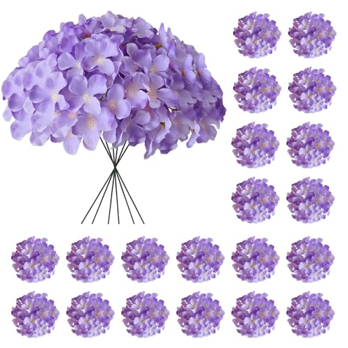 Hydrangea Artificial Flowers, 40 Pcs Purple Hydrangea Artificial Flowers Bulk, Faux Hydrangea Flowers for Outdoor, Fake Silk Hydrangea Flowers with Stems for Wedding Decoration Decor - color: Purple, size: 40 Pcs