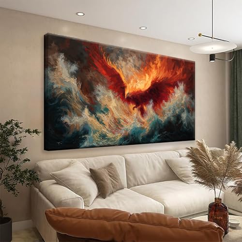 Abstract Wall Art Decor Red Retro Fire Phoenix Art Prints Abstract Artwork Decor Modern Wall Art For Living Room Bedroom Kitchen Office Canvas Prints 24x48 Inch - color: Red, size: 48"L x 24"W