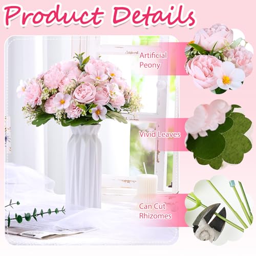 Olgaa 12 Bundles Peonies Artificial Flowers Fake Hydrangea Silk Peony Bouquet Bulk for Vase Floral Arrangements Wedding Arch Decor Centerpiece Table Decorations (Light Pink) - color: Light Pink