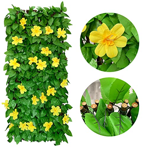 Sumery Expandable Fence Privacy Screen for Balcony Patio Outdoor,Decorative Faux Ivy Fencing Panel,Artificial Hedges (Single Sided Leaves) (1, Yellow Flowers) - color: Yellow Flowers