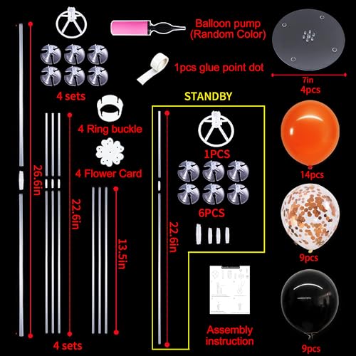 TONIFUL 4 Set Balloons Black Orange Confetti Balloon Stand Centerpiece Table Decorations for Halloween,Celebration Party Bar,Birthday Decorations,Anniversary,Graduation Decoration 2026 - color: Black Orange Confetti