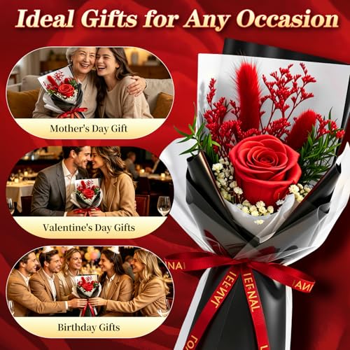 Preserved Flowers for Delivery,Red Rose Bouquet Gift for Women and Mom,Preserved Flowers Bouquet,Birthday Flowers Gifts for Her Grandma Wife Friends,Roses Gift Valentine’s Day Mothers Day Anniversary - color: Red-bouquet
