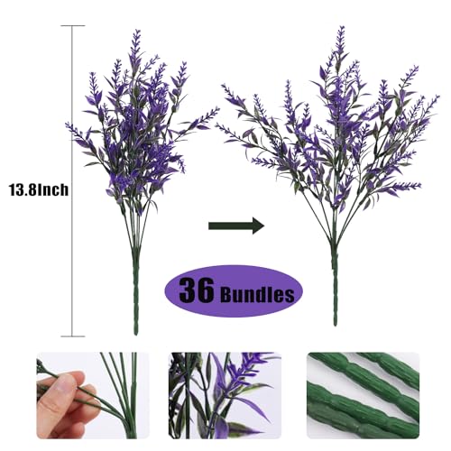RECUTMS Artificial Fake Outdoor Plants Flowers for Spring Decoration, 36 Bundles Faux Plastic Plants Outdoor Flowers UV Resistant Realistic for Home Outside Planter Window Porch Patio Garden(Purple) - color: Purple, size: 36 Bundles