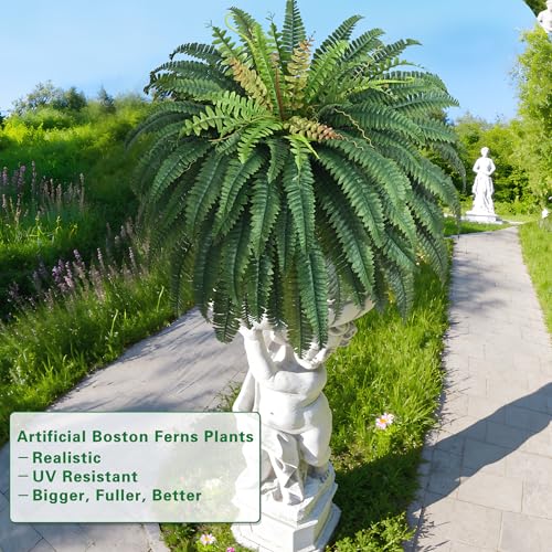 48in 96 Leaves Large Fake Ferns-Set of 2 Artificial Plants Outdoor, UV Resistant Artificial Ferns for Outdoors, Realistic Faux Boston Fern Fake Plants for Porch Home Garden Patio Hanging Decor - size: 2 Count (48 Inches)