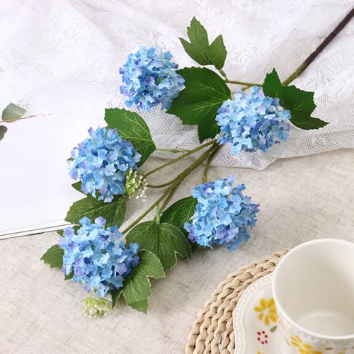 DEMIUKO 4PCS Artificial Hydrangea Flowers 30 Inch Fake Silk Hydrangea Flower with 20 Real Touch Blooms Realistic Faux Hydrangeas Decorations for Wedding Table Centerpieces Vase Home Decor - color: Blue