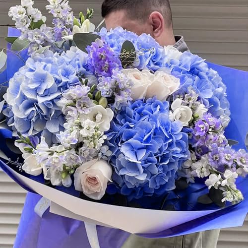 Coferset Blue Hydrangea Artificial Flowers, 20 inch Lifelike Real Touch Faux Hydrangea Flower for Home Wedding Office Party Living Room Decoration (Royal Blue) - color: Royal Blue