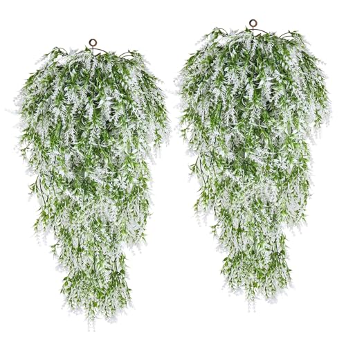 RECUTMS Artificial Hanging Lavender Plants, 4 PCS 29 Inch, Easy Care | UV Resistant,Plastic,Trailing Greenery Garland,Home,Room,Garden,Wedding,Front Porch,Patio,Farmhouse,Indoor Outdoor Decor - color: White