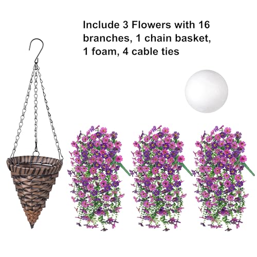 HyeFlora Artificial Hanging Flowers Basket for Outdoor, Fake Flowers Faux Plants Look Real for Yard Gardens Porch Patio Home (Darkpurple+Purple) - color: Darkpurple+purple