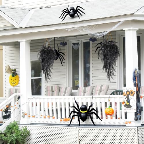 RECUTMS Faux Hanging Plants 4 Pcs UV Resistant Lifelike Artificial Boston Fern Large Draping Fake Greenery Plastic Evergreen Ivy for Wall Home Wedding Garden Indoor Outdoor Decoration (Black) - color: Black